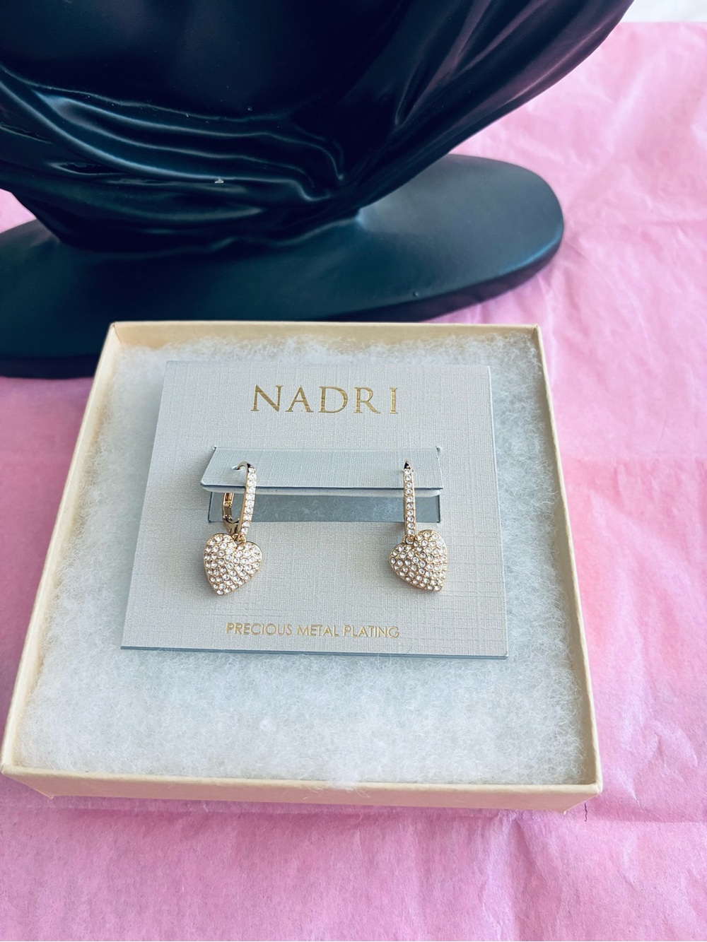 Nadri Gold Pavé Heart Drop Hoop Earrings